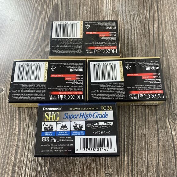 Lot of 4 New & SEALED Blank VHS-C Tapes / Maxell (3) Panasonic (1) - Picture 2 of 2